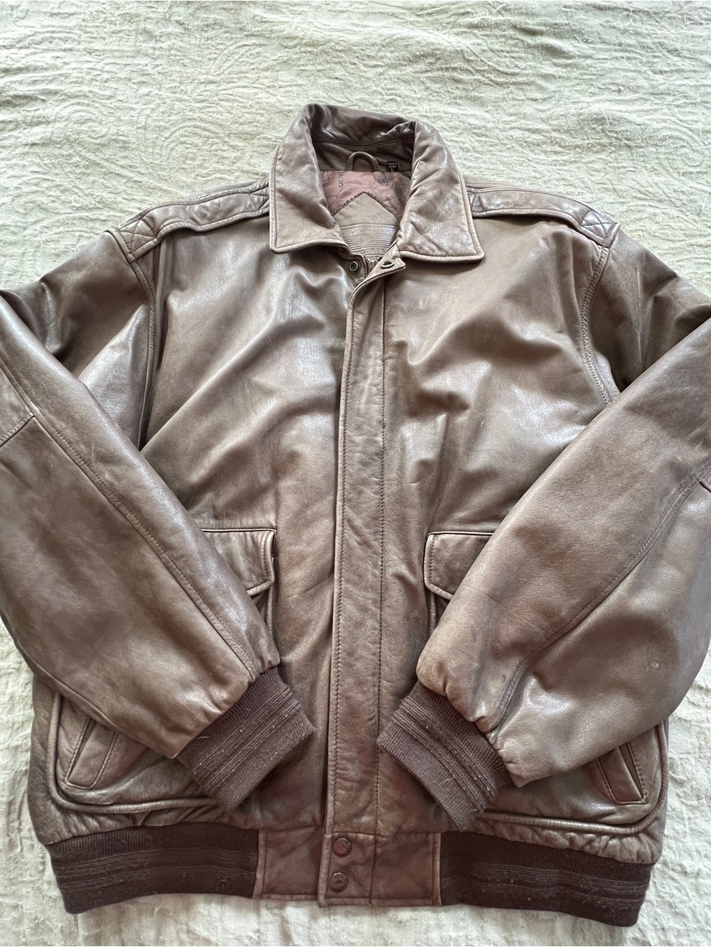 Roundtree & York Genuine Brown Leather Bomber Jacket Men’s Size L Western Cowboy
